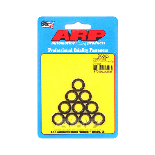 ARP Washer, Hardened, High Performance, Chamfer, Flat, 3/8 in. ID, 0.625 in. OD, Chromoly, Black Oxide, 0.063 in. Thick, Set of 10
