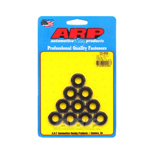 ARP Washer, Hardened, High Performance, Flat, 3/8 in. ID, 0.875 in. OD, Chromoly, Black Oxide, O.D. Chamfer, 0.015 in. Thick, Set of 10