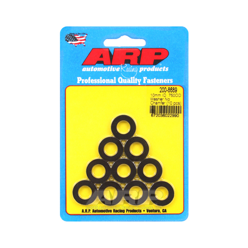 ARP Washer, Hardened, High Performance, Flat, 10mm ID, 19.1mm OD, 3mm Thick, Chromoly, Black Oxide, Set of 10