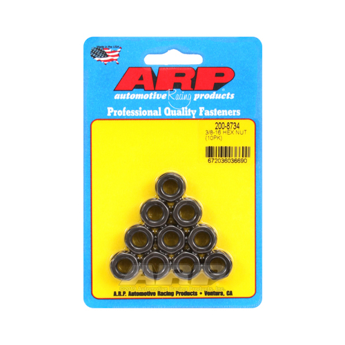 ARP Nut, Hex, 8740 Chromoly, Steel, Black, Flanged, 3/8 in.-16 Thread, 180000psi, Set of 10