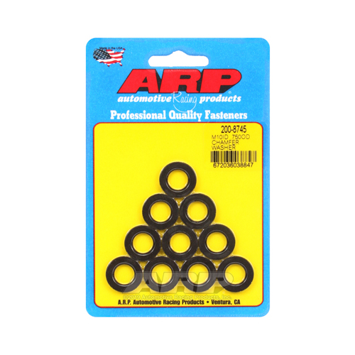 ARP Washer, Hardened, High Performance, Chamfer, Flat, 10mm ID, 19.1mm OD, 3mm Thick, Chromoly, Black Oxide, Set of 10