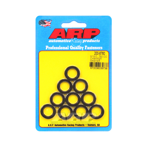 ARP Washer, Hardened, High Performance, Chamfer, Flat, 12mm ID, 19.1mm OD, 3mm Thick, Chromoly, Black Oxide, Set of 10