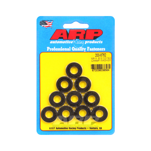 ARP Washer, Hardened, High Performance, Flat, 9mm ID, 20.6mm OD, 3mm Thick, Chromoly, Black Oxide, Set of 10