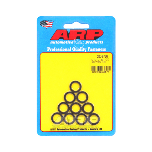 ARP Washer, Hardened, High Performance, Chamfer, Flat, 10mm ID, 15mm OD, 2mm Thick, Chromoly, Black Oxide, Set of 10