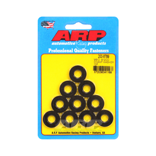ARP Washer, Hardened, High Performance, Chamfer, Flat, 9mm ID, 20.6mm OD, 3mm Thick, Chromoly, Black Oxide, Set of 10