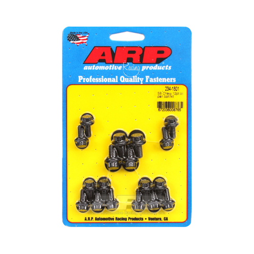 ARP Oil Pan Bolts, Works with Standard 2 Piece Cork Gasket, Black Oxide, 12-Point Head, For Chevrolet, Small Block, Kit