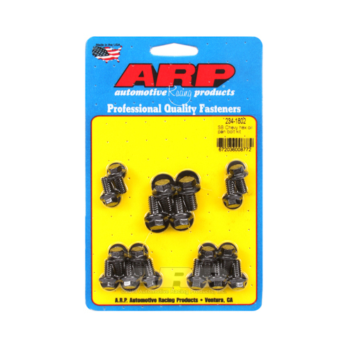 ARP Oil Pan Bolts, Works with Standard 2 Piece Cork Gasket, Black Oxide, Hex Head, For Chevrolet, Small Block, Kit