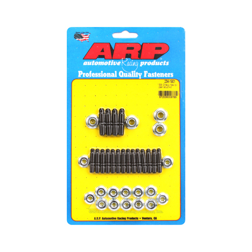 ARP Oil Pan Studs, Works with Standard 2 Piece Cork Gasket, Black Oxide, Hex Nut, For Chevrolet, Small Block, Kit