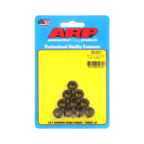 ARP Nut, 12-point, 8740 Chromoly, Steel, Black, 8mm x 1.25 Thread, 180000psi, Set of 10