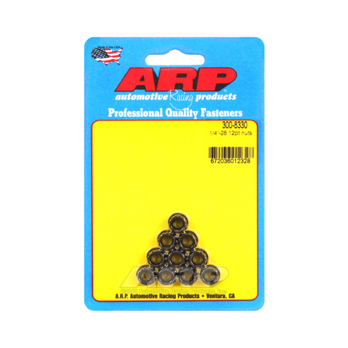 ARP Nut, 12-point, 8740 Chromoly, Steel, Black, 1/4 in.-28 Thread, 180000psi, Set of 10