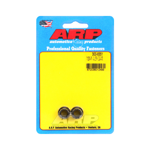 ARP Nut, 12-point, 8740 Chromoly, Steel, Black, 9mm x 1 Thread, 180000psi, Set of 2