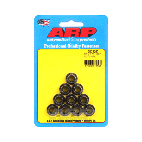 ARP Nut, 12-point, 8740 Chromoly, Steel, Black, 8mm x 1 Thread, 180000psi, Set of 10