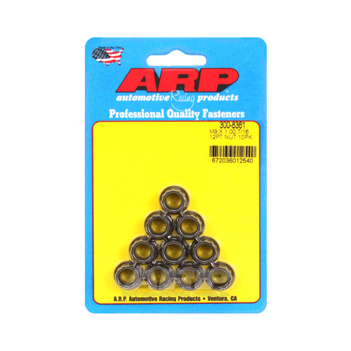 ARP Nut, 12-point, 8740 Chromoly, Steel, Black, 9mm x 1 Thread, 180000psi, Set of 10