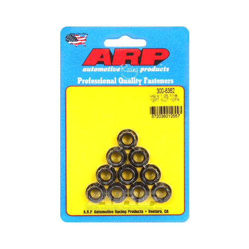 ARP Nut, 12-point, 8740 Chromoly, Steel, Black, 9mm x 1.25 Thread, 180000psi, Set of 10