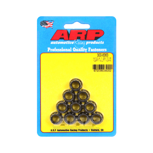 ARP Nut, 12-point, 8740 Chromoly, Steel, Black, 10mm x 1.25 Thread, 180000psi, Set of 10