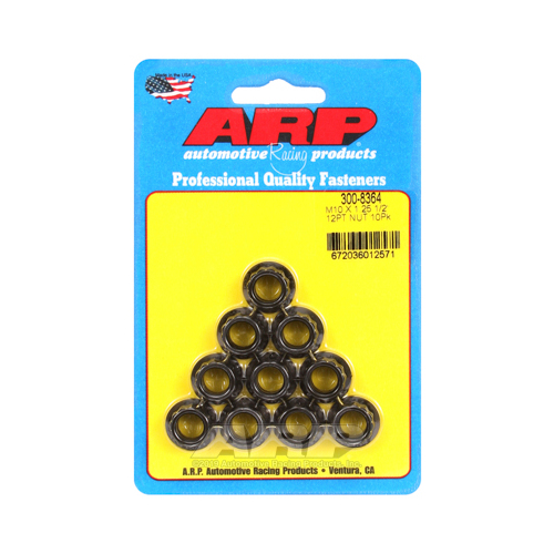 ARP Nut, 12-point, 8740 Chromoly, Steel, Black, 10mm x 1.25 Thread, 180000psi, Set of 10