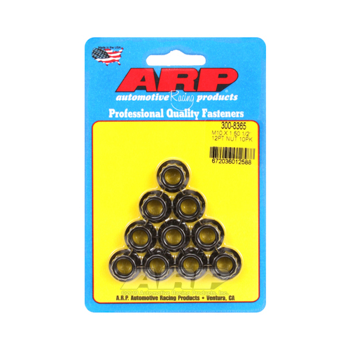 ARP Nut, 12-point, 8740 Chromoly, Steel, Black, 10mm x 1.5 Thread, 180000psi, Set of 10