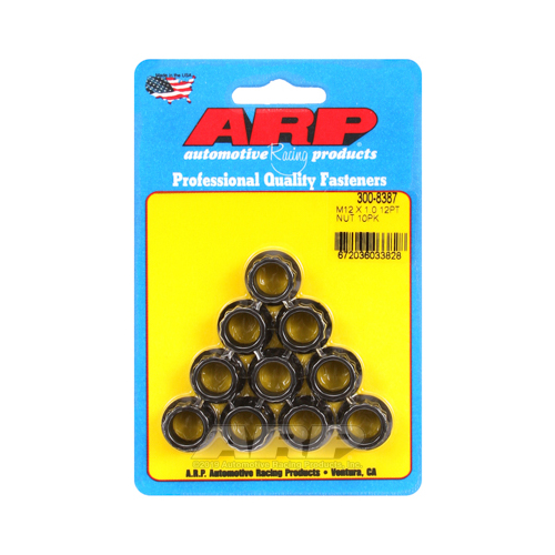 ARP Nut, 12-point, 8740 Chromoly, Steel, Black, 12mm x 1 Thread, 180000psi, Set of 10