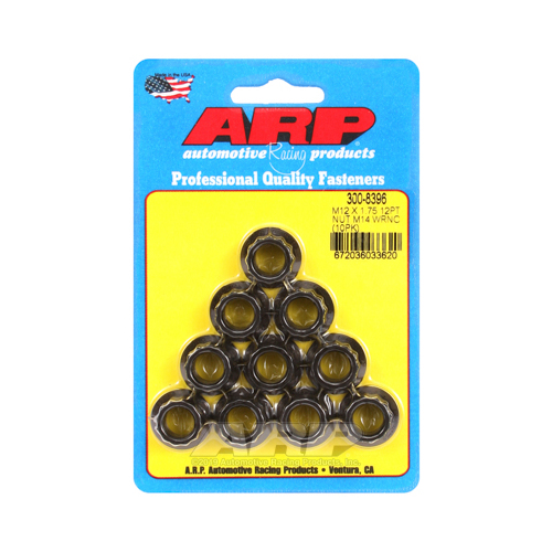 ARP Nut, 12-point, 8740 Chromoly, Steel, Black, 12mm x 1.75 Thread, 180000psi, Set of 10