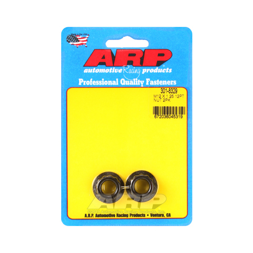 ARP Nut, 12-point, 8740 Chromoly, Steel, Black, 12mm x 1.25 Thread, 180000psi, Set of 2