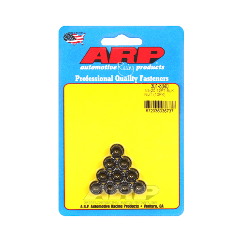 ARP Nut, 12-point, 8740 Chromoly, Steel, Black, 1/4 in.-20 Thread, 180000psi, Set of 10