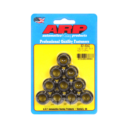 ARP Nut, 12-point, 8740 Chromoly, Steel, Black, 1/2 in.-13 Thread, 180000psi, Set of 10