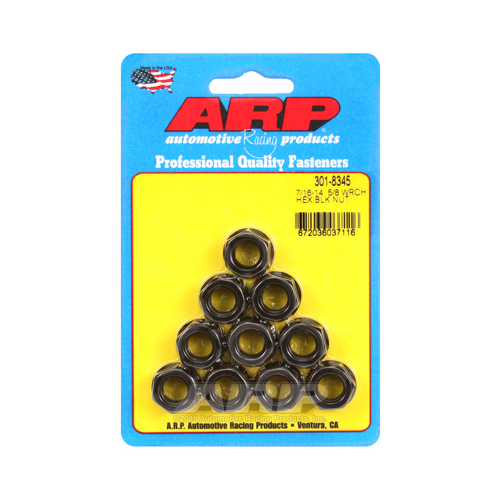 ARP Nut, Hex, 8740 Chromoly, Steel, Black, Flanged, 7/16 in.-14 Thread, 180000psi, Set of 10