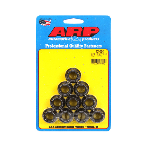 ARP Nut, 12-point, 8740 Chromoly, Steel, Black, 9/16 in.-12 Thread, 180000psi, Set of 10