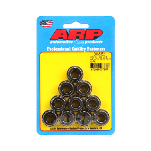 ARP Nut, 12-point, 8740 Chromoly, Steel, Black, 10mm x 1.25 Thread, 180000psi, Set of 10
