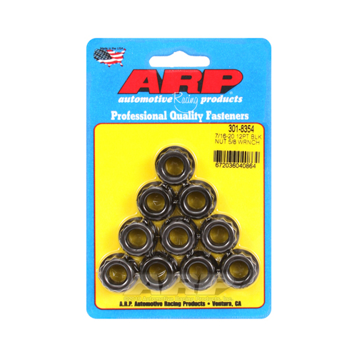 ARP Nut, 12-point, 8740 Chromoly, Steel, Black, 7/16 in.-20 Thread, 180000psi, Set of 10