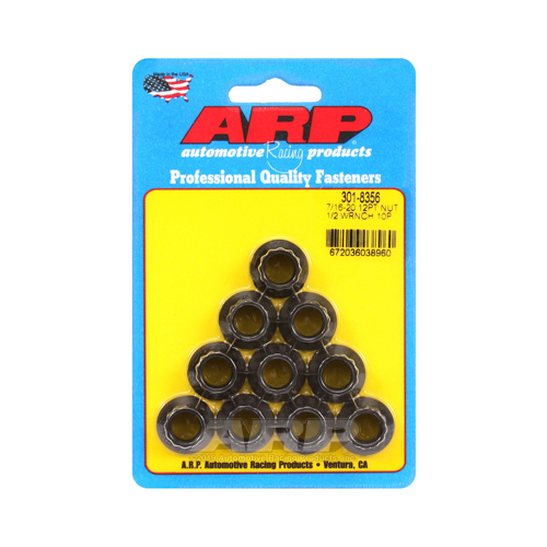 ARP Nut, 12-point, 8740 Chromoly, Steel, Black, 7/16 in.-20 Thread, 180000psi, Set of 10