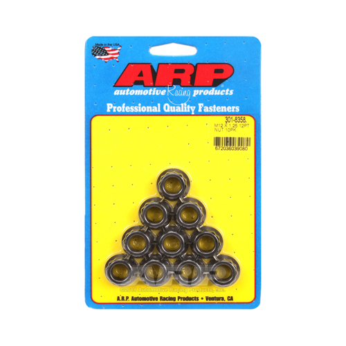 ARP Nut, 12-point, 8740 Chromoly, Steel, Black, 12mm x 1.25 Thread, 180000psi, Set of 10