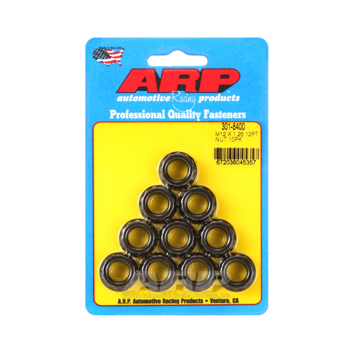ARP Nut, 12-point, 8740 Chromoly, Steel, Black, 12mm x 1.25 Thread, 180000psi, Set of 10