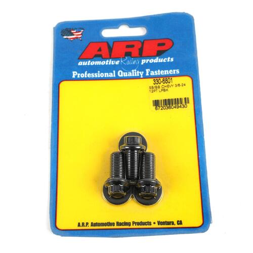 ARP Lower Pulley Bolts, 12-point Head, Black Oxide, 3/8 in.-24 Dia., 0.75 UHL, Chevrolet, Small/Big Block, 3-piece, Kit