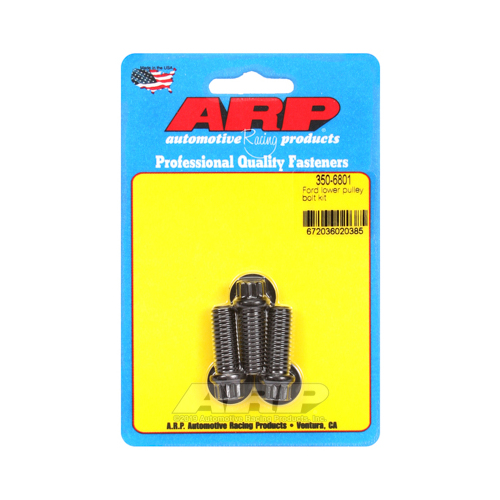 ARP Lower Pulley Bolts, 12-point Head, Black Oxide, 3/8 in.-16 Dia, 1 UHL, For Ford, 3-piece, Kit