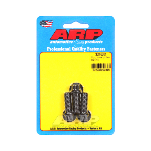 ARP Lower Pulley Bolts, 12-point Head, Black Oxide, 3/8 in.-16 Dia., 1 UHL, For Ford, 3-piece, Kit