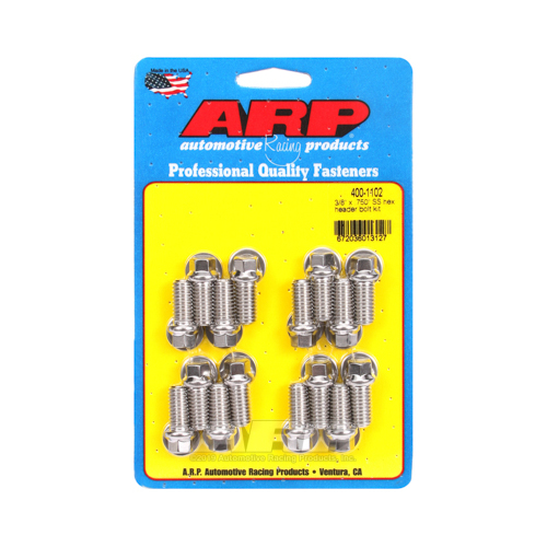 ARP Header Bolts, Hex Head, 3/8 in. Wrench, Stainless Steel, Polished, For Chevrolet, For Ford, Set of 16