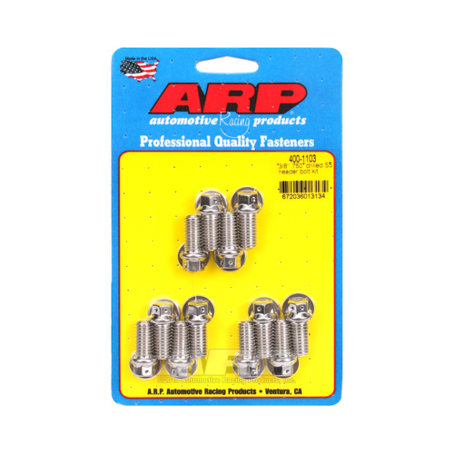 ARP Header Bolts, Hex Head, 3/8 in. Wrench, Drilled, Stainless Steel, Polished, For Chevrolet, Small Block, Set of 12