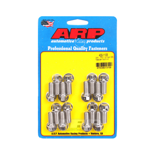 ARP Header Bolts, Hex Head, 3/8 in. Wrench, Drilled, Stainless Steel, 3/8 in.-16, 0.750 in. UHL, Set of 16