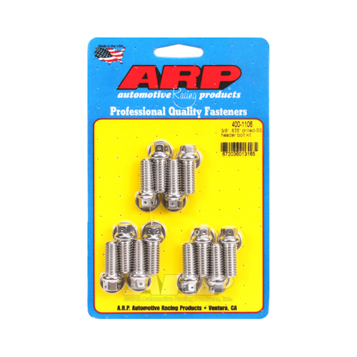 ARP Header Bolts, Hex Head, Stainless Steel, Drilled, 3/8 in.-16, 0.875 in. UHL, Set of 12