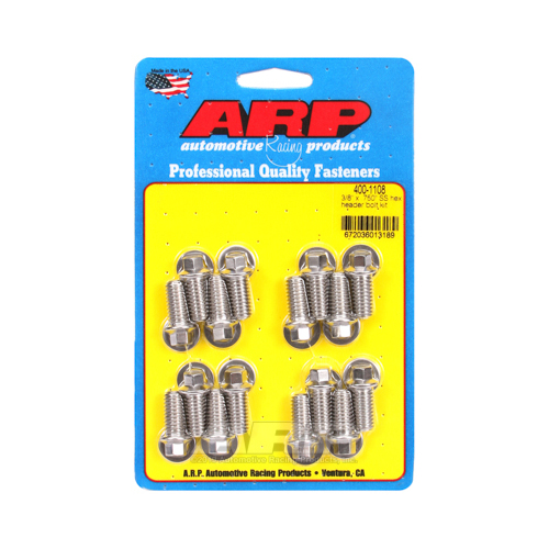 ARP Header Bolts, Hex Head, 5/16 in. Wrench, Stainless Steel, Polished, 3/8 in.-16, 0.750 in. UHL, Set of 16