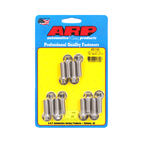 ARP Header Bolts, Hex Head, 5/16 in. Wrench, Stainless Steel, Polished, 3/8 in.-16, 1.000 in. UHL, Set of 12