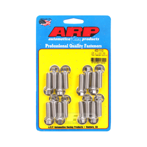 ARP Header Bolts, Hex Head, 5/16 in. Wrench, Stainless Steel, Polished, 3/8 in.-16, 1.000 in. UHL, Set of 16