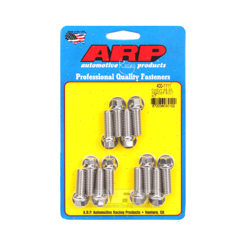 ARP Header Bolts, Hex Head, 3/8 in. Wrench, Stainless Steel, Polished, 3/8 in.-16, 1.000 in. UHL, Set of 12