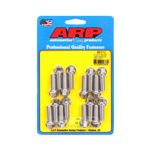 ARP Header Bolts, Hex Head, 3/8 in. Wrench, Stainless Steel, 3/8 in.-16, 1.000 in. UHL, Set of 16