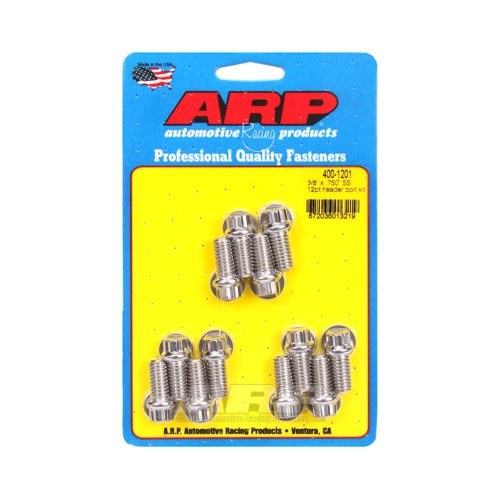 ARP Header Bolts, 12-Point, 3/8 in. Wrench, Stainless Steel, Polished, 3/8 in.-16, 0.750 in. UHL, Set of 12