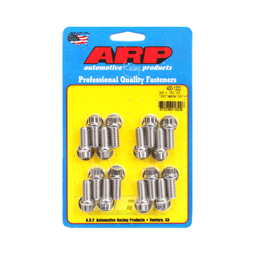 ARP Header Bolts, 12-Point, 3/8 in. Wrench, Stainless Steel, Polished, 3/8 in.-16, 0.750 in. UHL, Set of 16