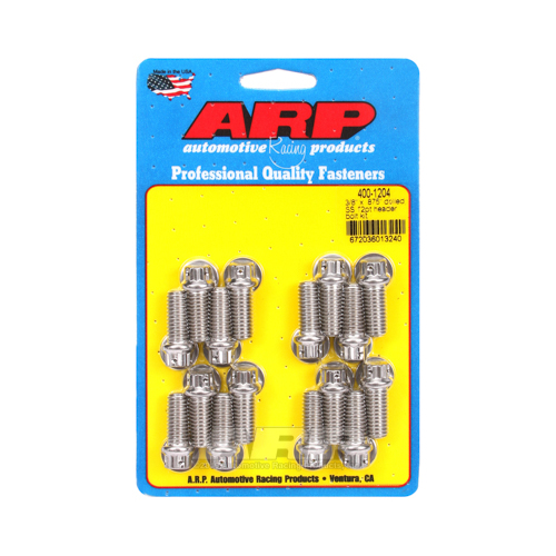 ARP Header Bolts, 12-Point, 3/8 in. Wrench, Drilled, Stainless Steel, Polished, 0.875 in. UHL, Set of 16