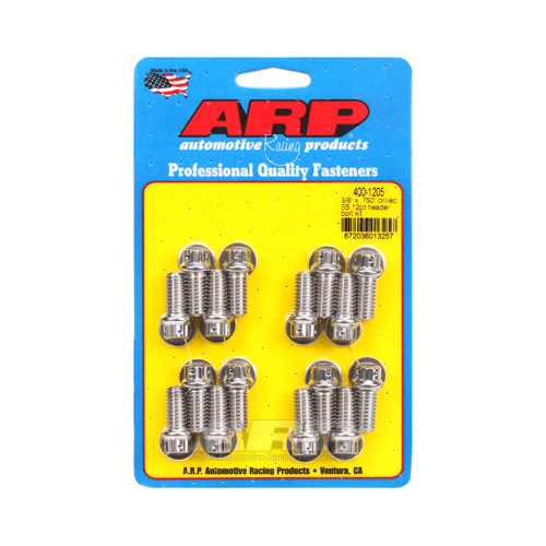 ARP Header Bolts, 12-Point, 3/8 in. Wrench, Drilled, Stainless, Polished, 3/8 in.-16, 0.750 in. UHL, Set of 16