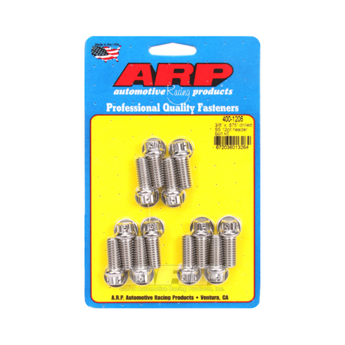 ARP Header Bolts, 12-Point, 3/8 in. Wrench, Drilled, Stainless, Polished, 3/8 in.-16, 0.875 in. UHL, Set of 12